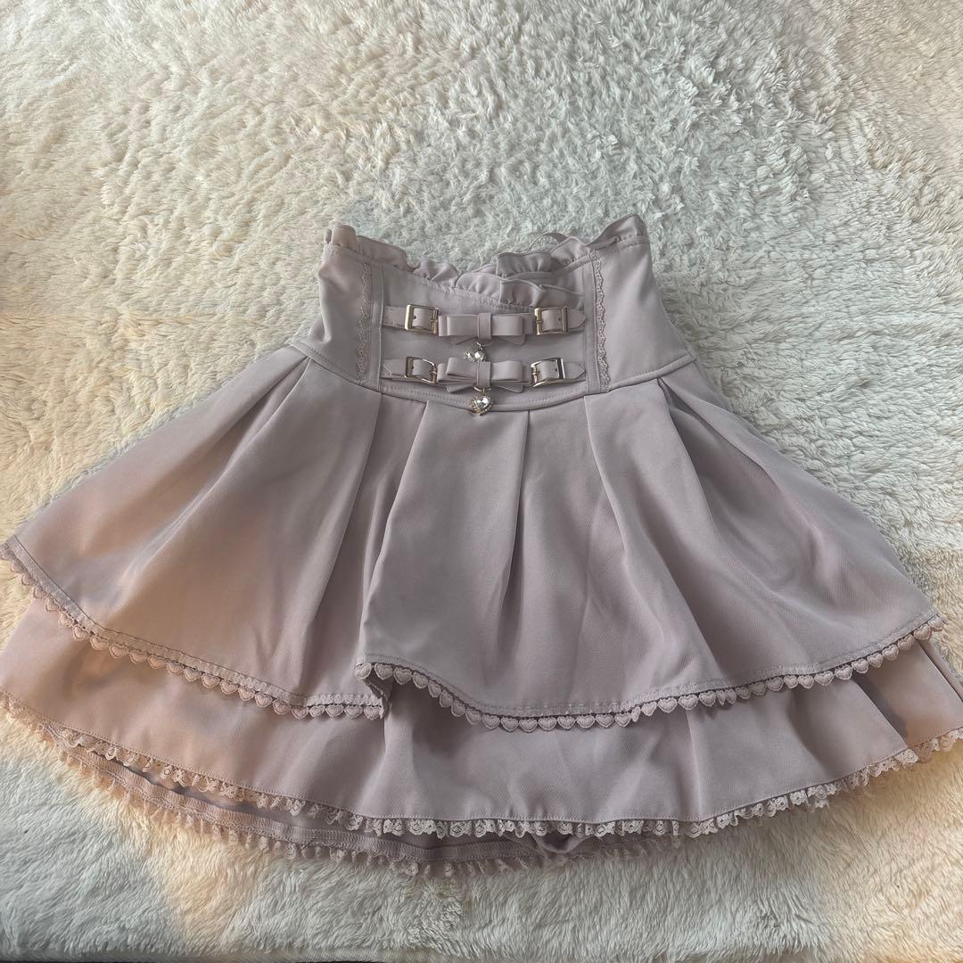 【新品未使用】リズリサ 2連リボンベルトスカパンM ピンク:(110)