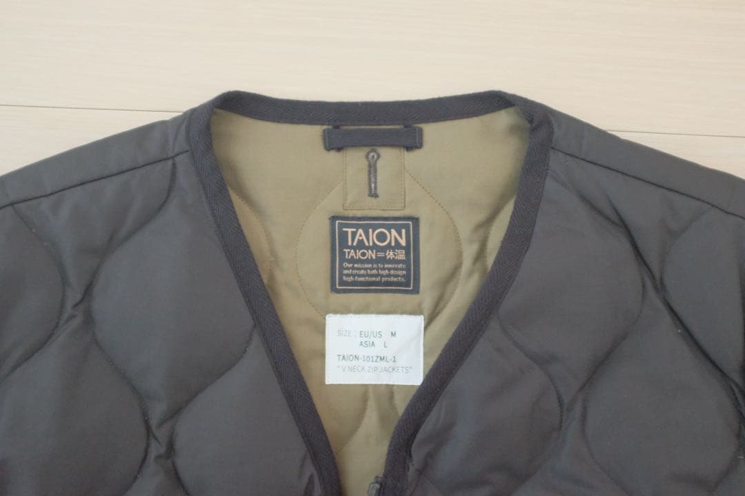 TAION ミリタリー Vネックジップ ダウンジャケット ブラック サイズL