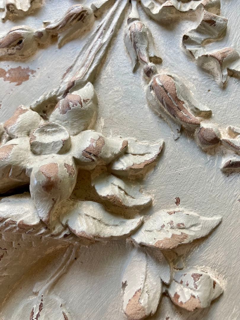 フランス アンティーク 花かご リボン 木製プレート家具装飾 フレンチグレー