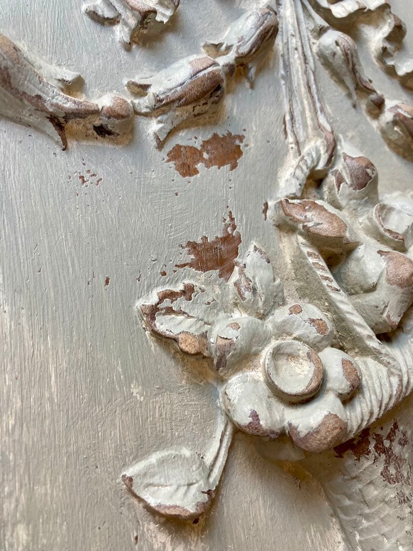 フランス アンティーク 花かご リボン 木製プレート家具装飾 フレンチグレー