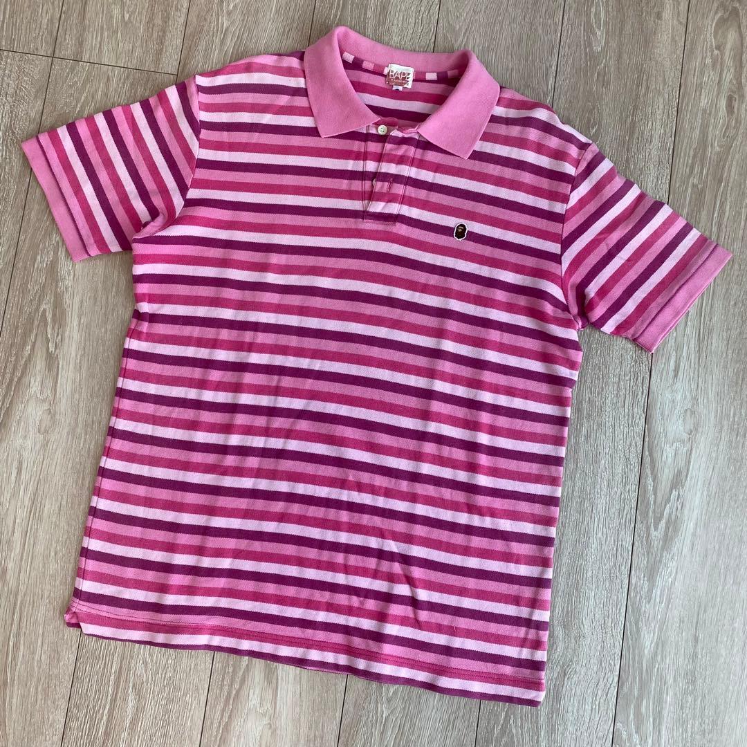 初期 BAPE 00s ボーダー ポロシャツ a bathing ape L
