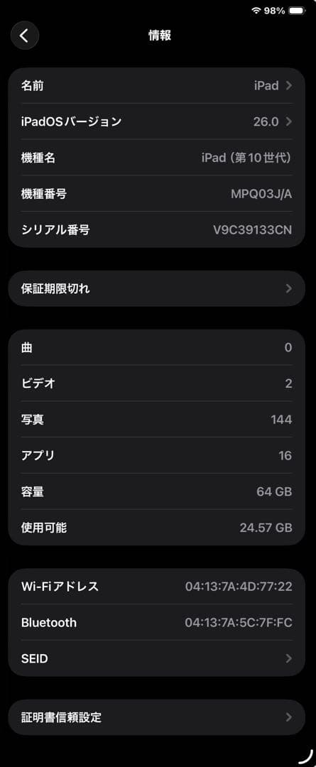 iPad 10.9インチ 第10世代 Wi-Fiモデル 64GB