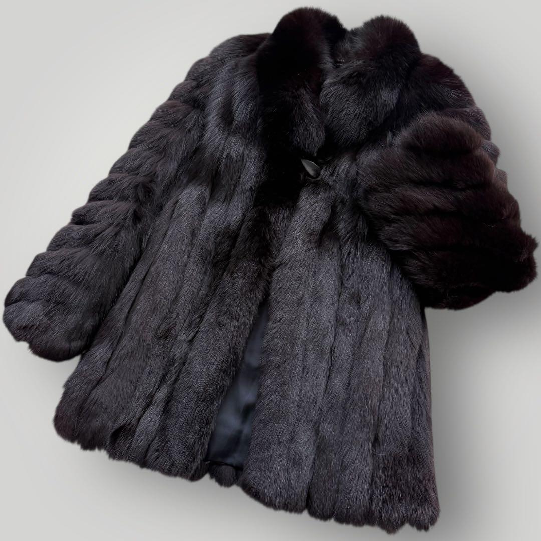 本毛皮☆カラーフォックス 染め ファーコート ボリューム◎ ふかふか◎ 13号