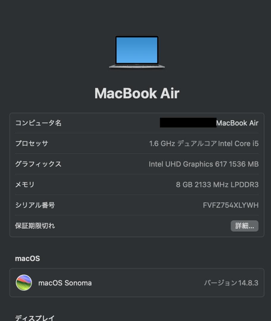 MacBook Air (13インチ) i5 8GB 256GB
