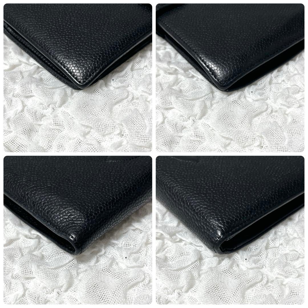 箱付✨CHANEL ブラックレザー 長財布　がま口　キャビアスキン