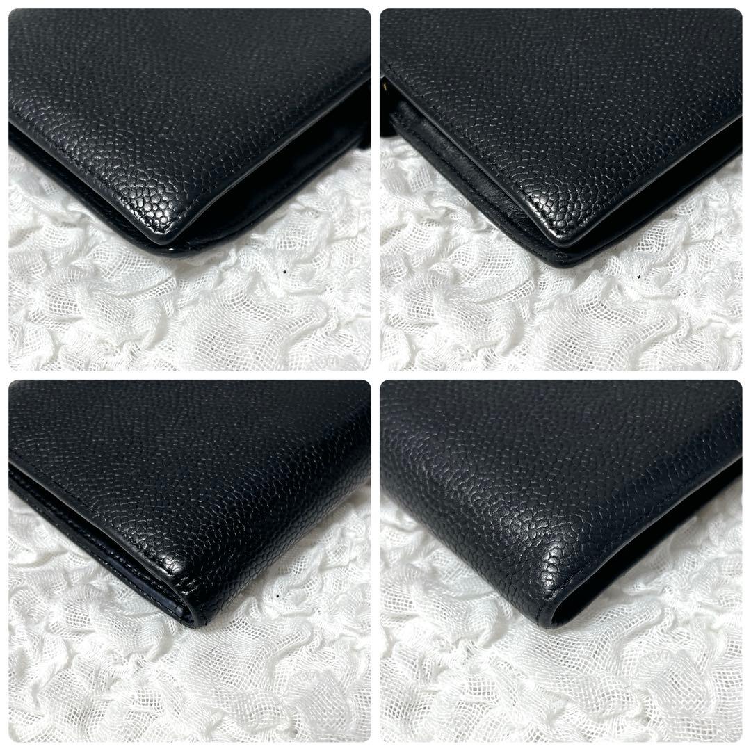 箱付✨CHANEL ブラックレザー 長財布　がま口　キャビアスキン