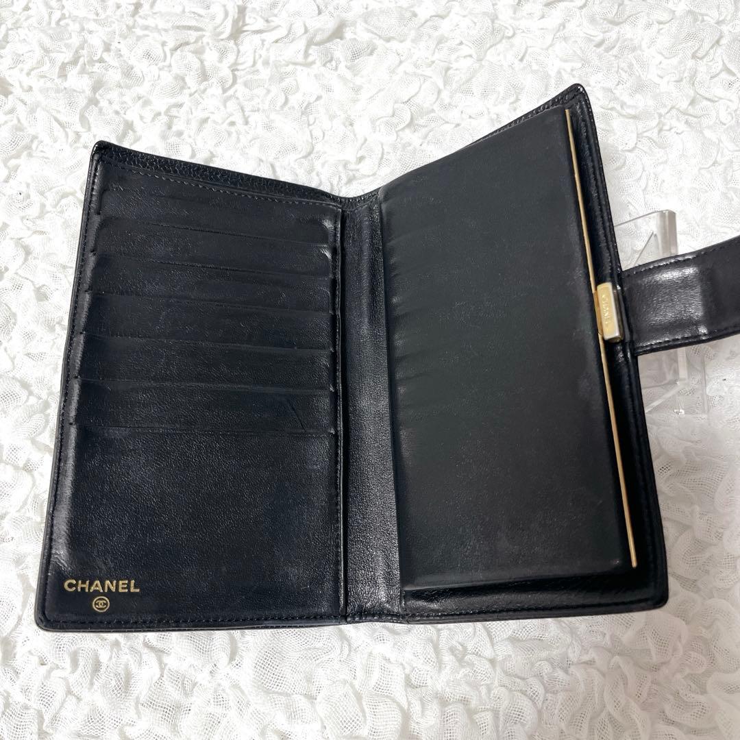 箱付✨CHANEL ブラックレザー 長財布　がま口　キャビアスキン