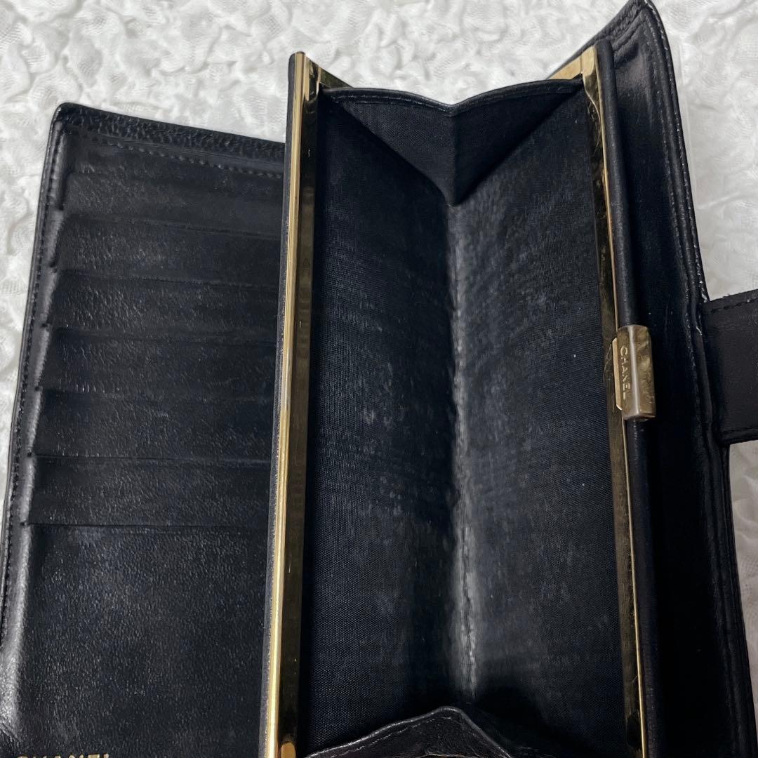 箱付✨CHANEL ブラックレザー 長財布　がま口　キャビアスキン