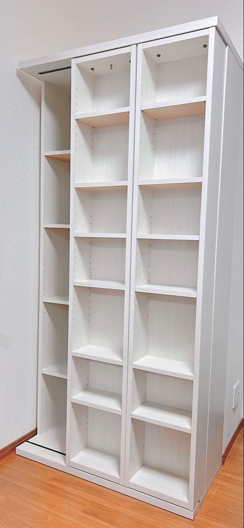 【美品】ニトリ Wスライド本棚 (M BS003 WW) 180cm L字金具付