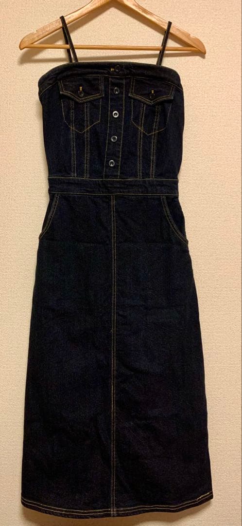 overE 肩紐外せるストレッチデニムワンピース　インディゴ