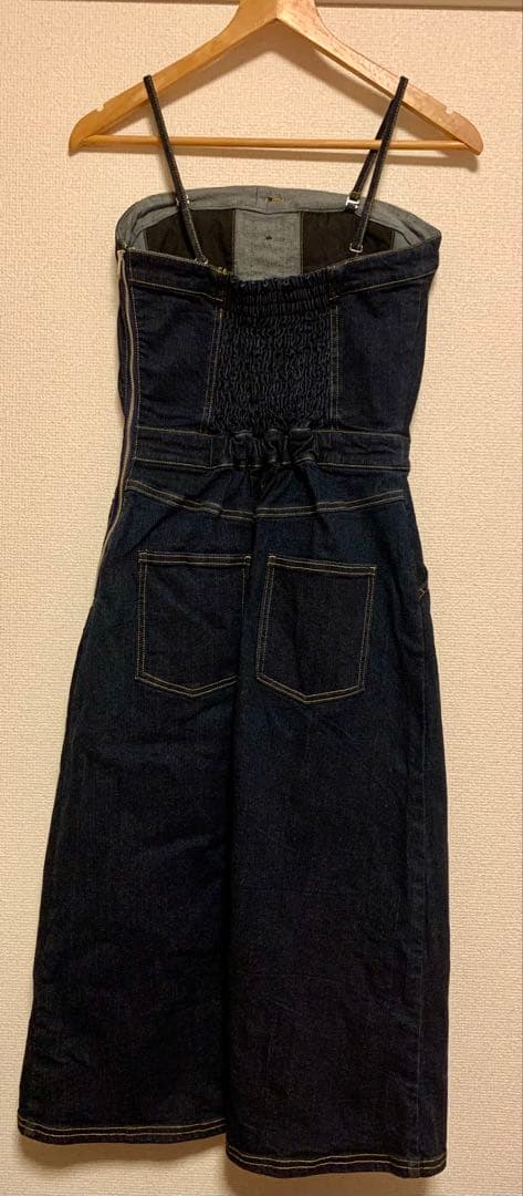 overE 肩紐外せるストレッチデニムワンピース　インディゴ