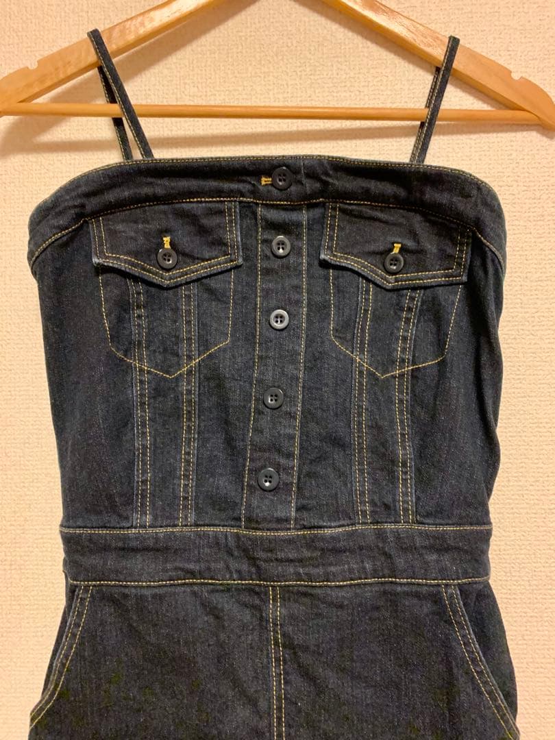 overE 肩紐外せるストレッチデニムワンピース　インディゴ