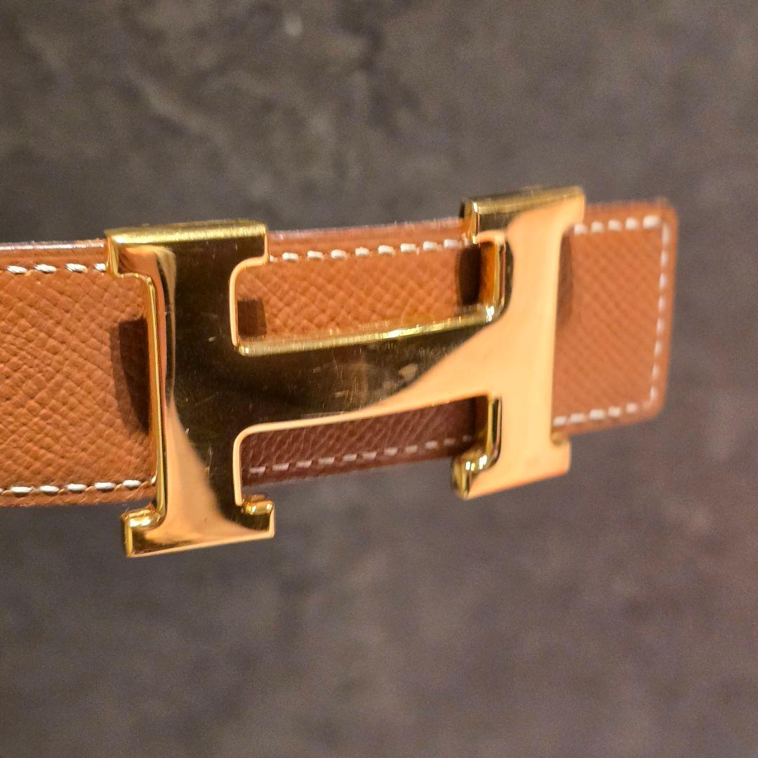 H リバーシブル ブラウン&ブラックレザー ベルト ゴールド金具