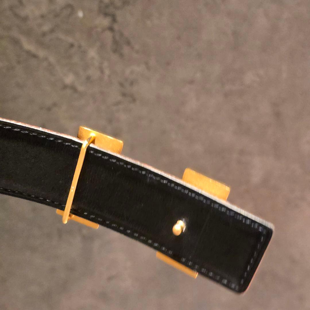 H リバーシブル ブラウン&ブラックレザー ベルト ゴールド金具