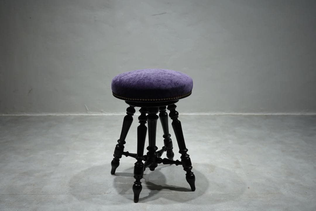 ナポレオンスツール　フランスアンティーク　赤 ベルベット　回転椅子 張替済