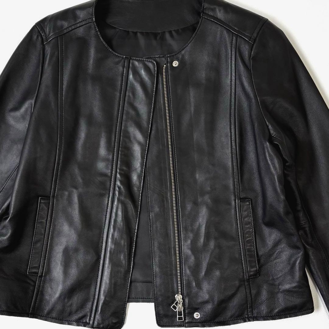 もりのがっこう ラムレザーノーカラージャケットブルゾン L