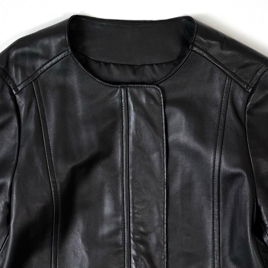 もりのがっこう ラムレザーノーカラージャケットブルゾン L