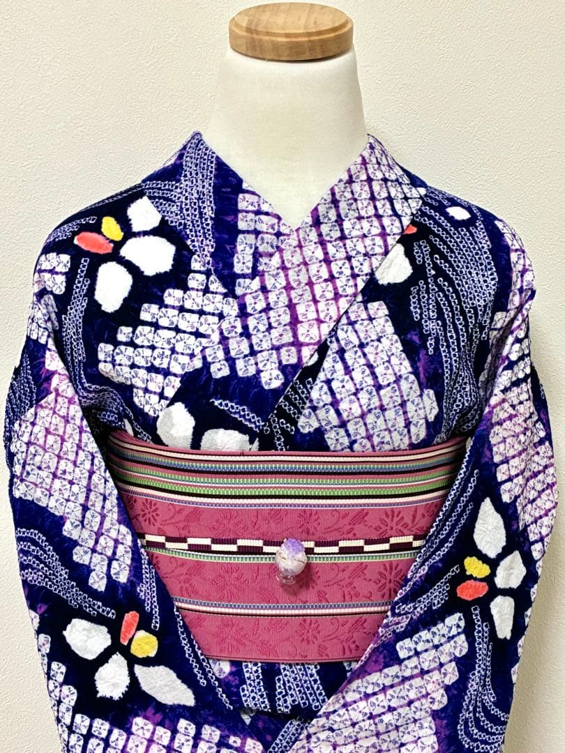 出品明日まで！　浴衣　有松鳴海絞り　菖蒲と流水　裄67.3cm