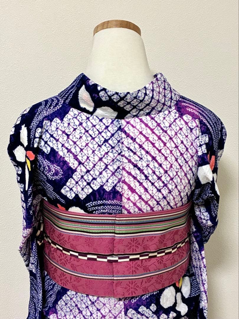 出品明日まで！　浴衣　有松鳴海絞り　菖蒲と流水　裄67.3cm