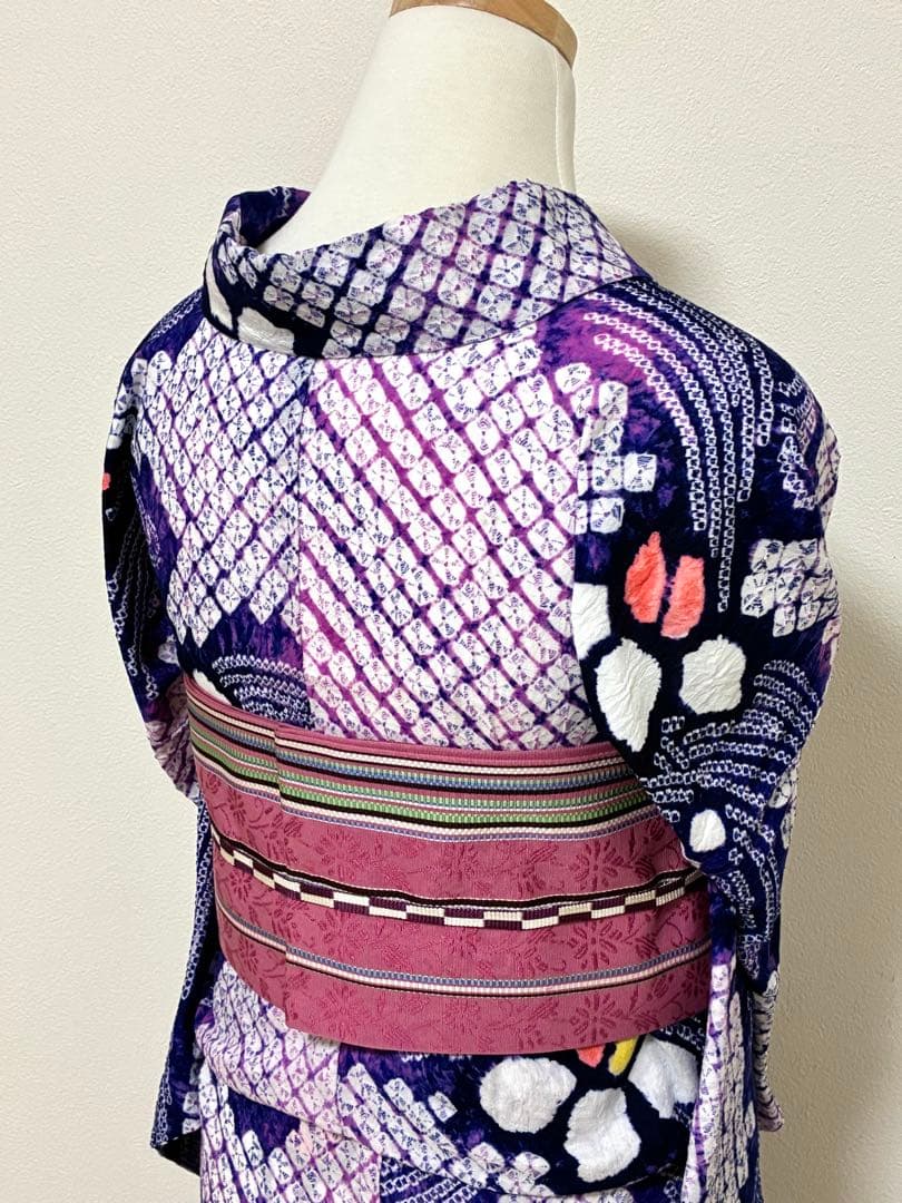 出品明日まで！　浴衣　有松鳴海絞り　菖蒲と流水　裄67.3cm