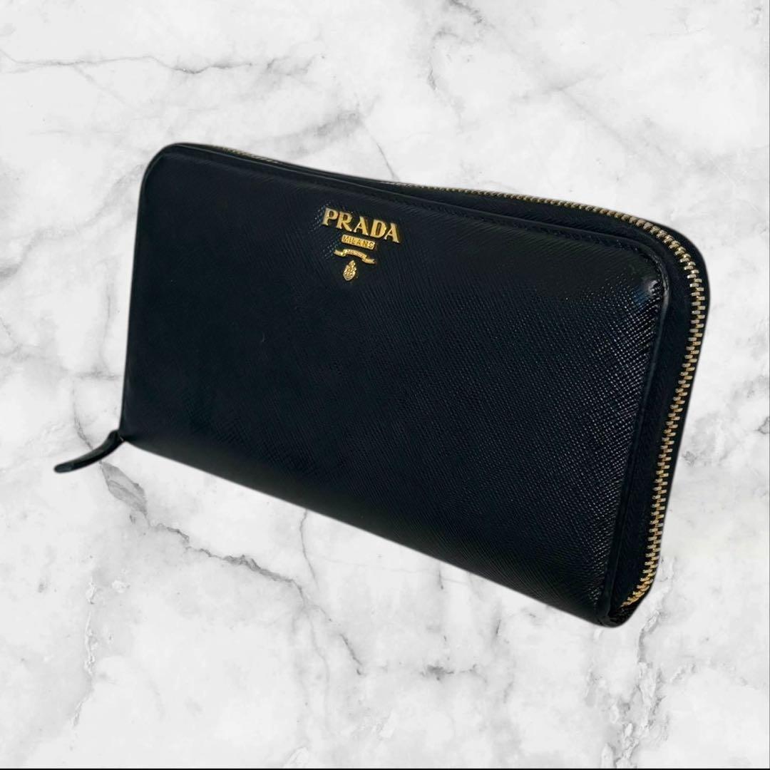 極上美品✨ PRADA プラダ サフィアーノ 長財布 ブラック　ラウンドジップ