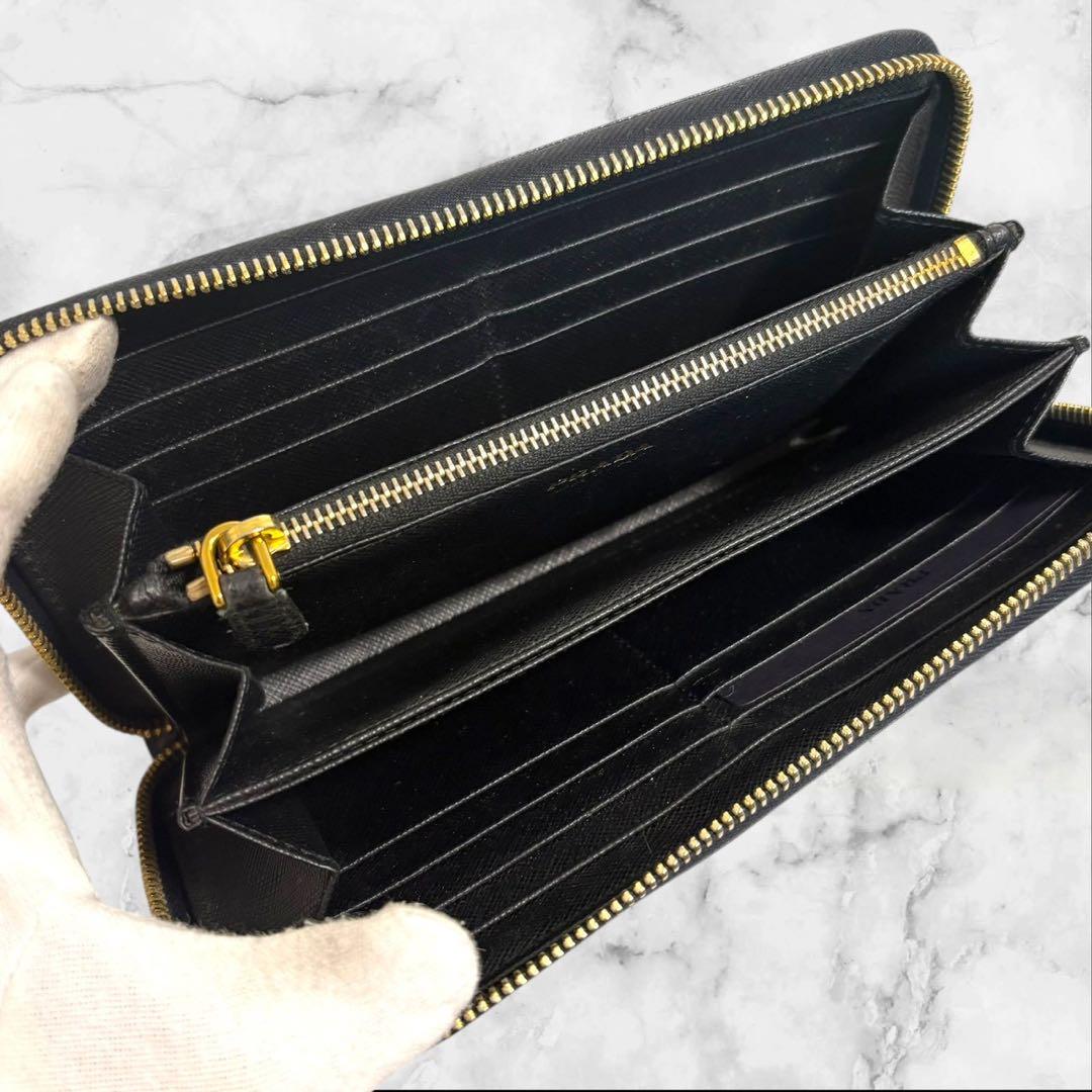 極上美品✨ PRADA プラダ サフィアーノ 長財布 ブラック　ラウンドジップ