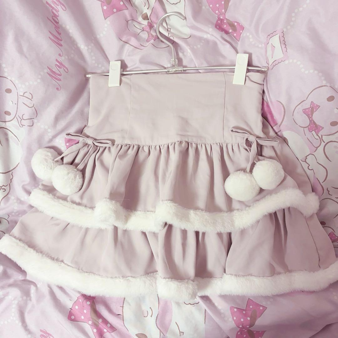 pium ファー付きティアードミニスカート　ピンク