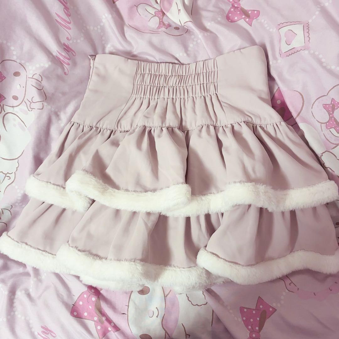 pium ファー付きティアードミニスカート　ピンク