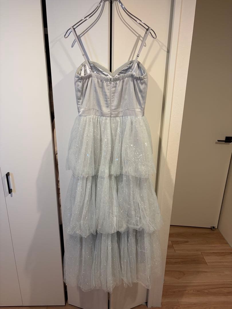 バレエコアフリルラメチュールシンプルミディキャミキャバドレス