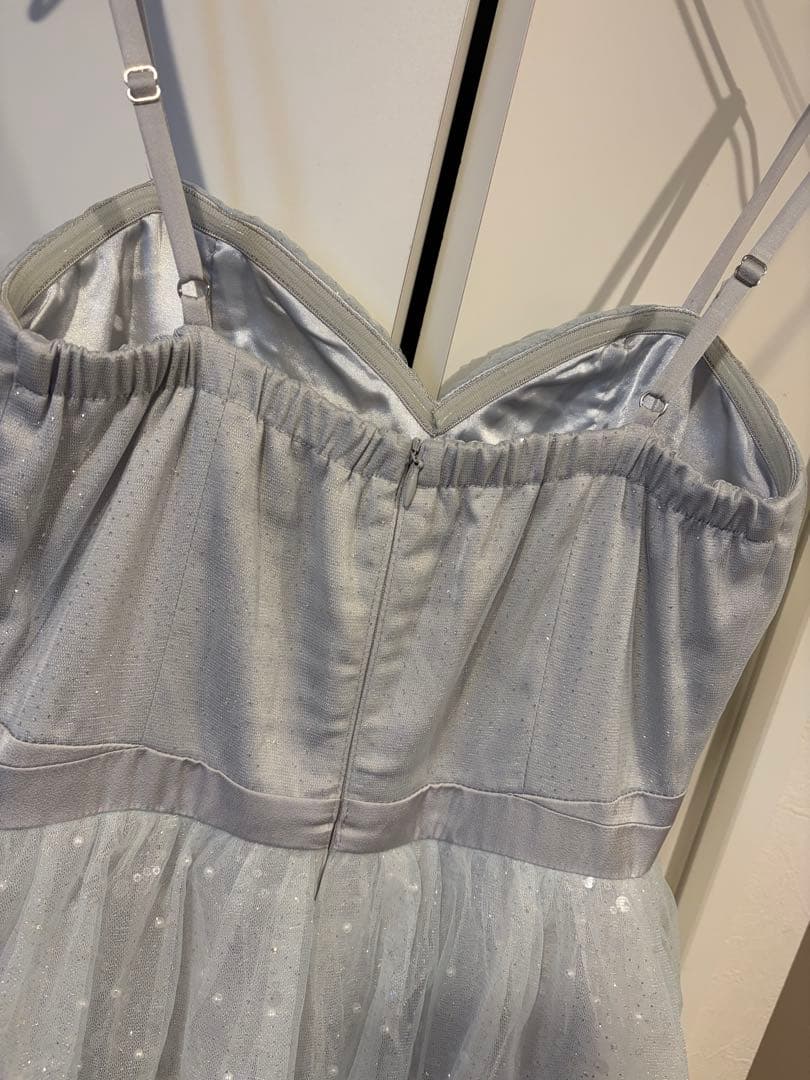 バレエコアフリルラメチュールシンプルミディキャミキャバドレス