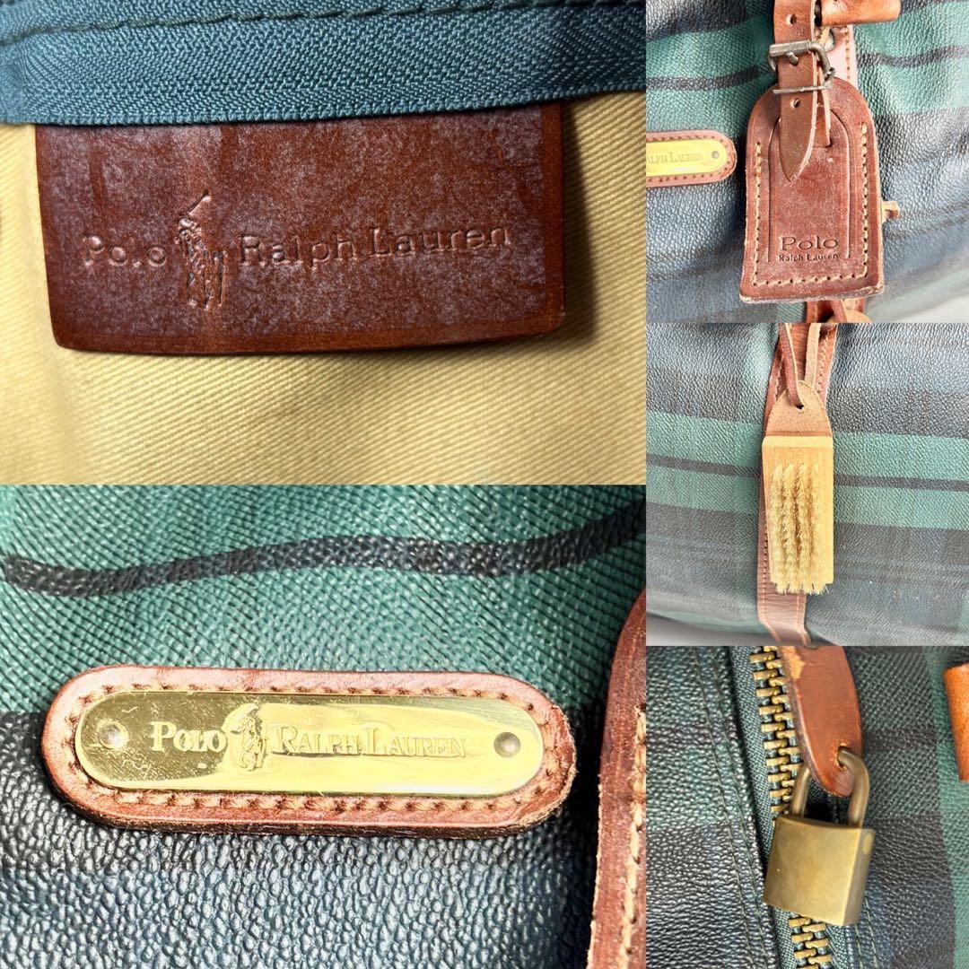 ポロラルフローレン チェック柄ボストンバッグ レザー切替　大容量