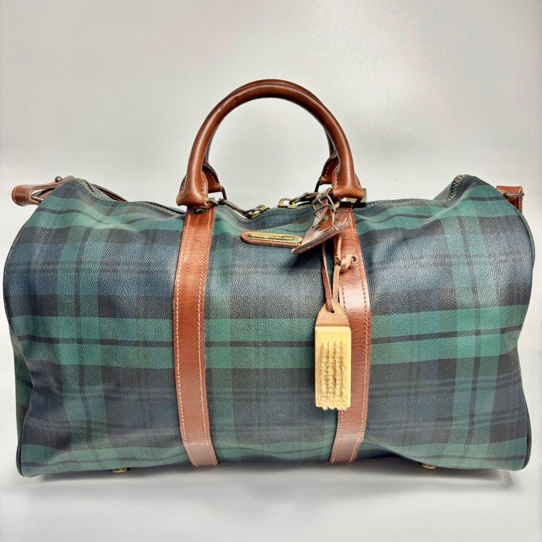 ポロラルフローレン チェック柄ボストンバッグ レザー切替　大容量