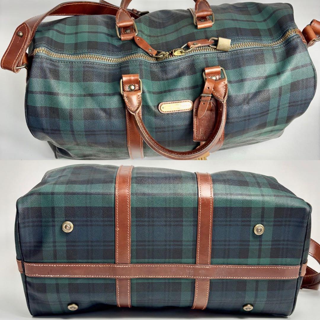 ポロラルフローレン チェック柄ボストンバッグ レザー切替　大容量