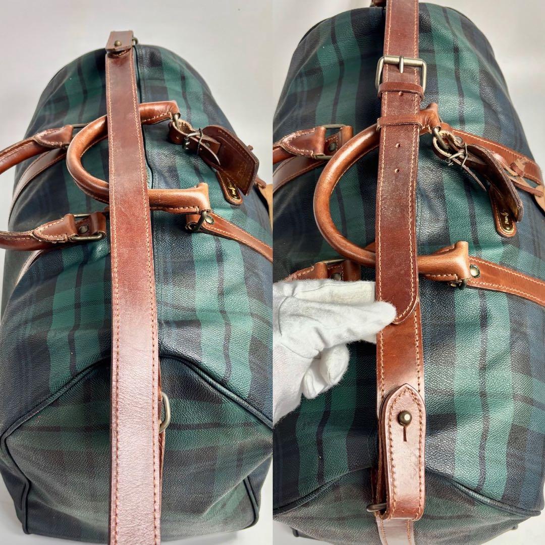 ポロラルフローレン チェック柄ボストンバッグ レザー切替　大容量