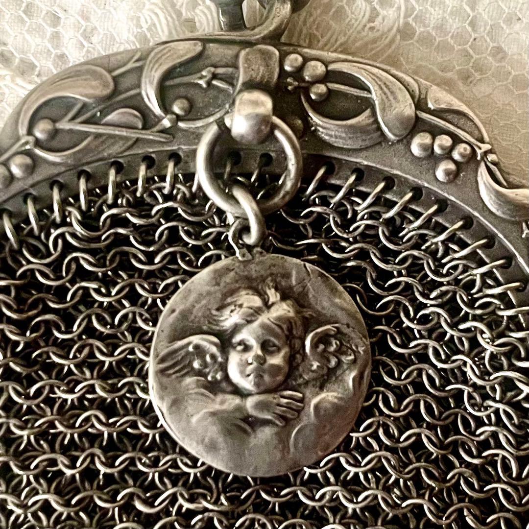 純銀製天使付きシルバーヤドリギモチーフパース仕切りありフランスアンティーク