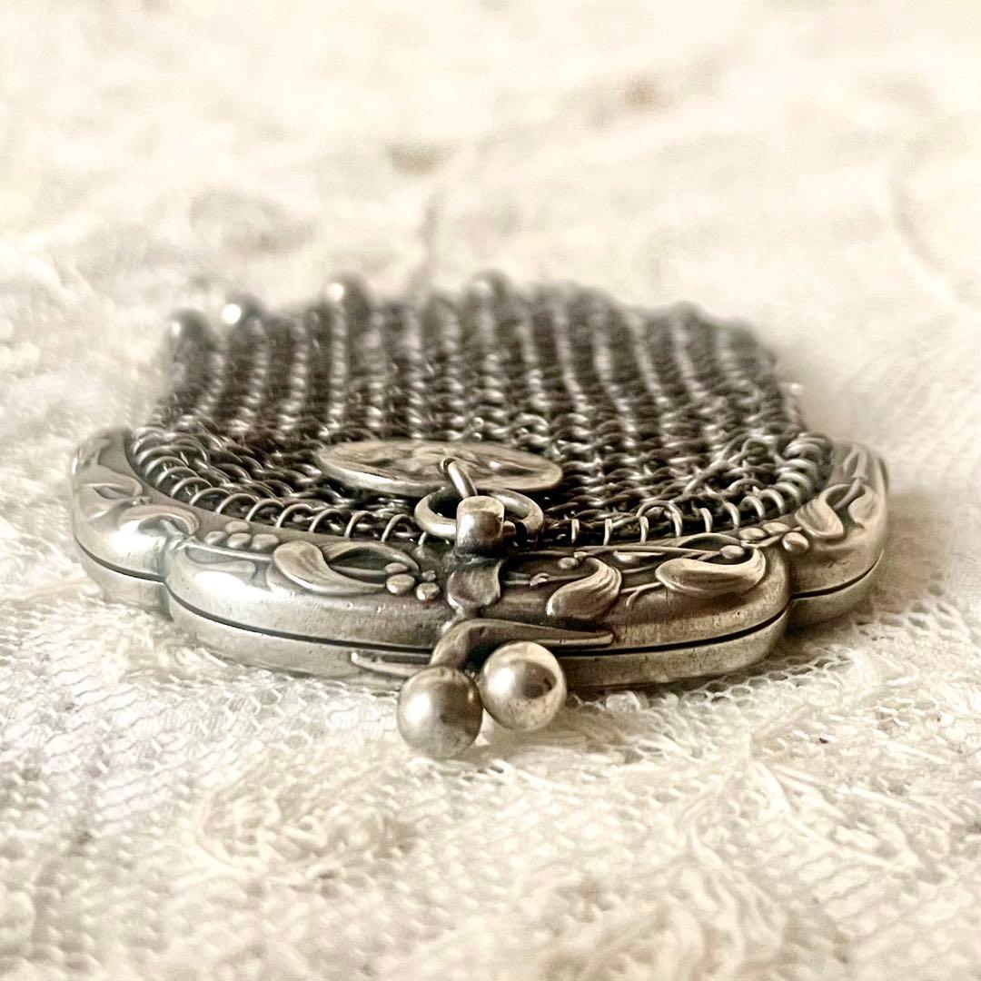 純銀製天使付きシルバーヤドリギモチーフパース仕切りありフランスアンティーク