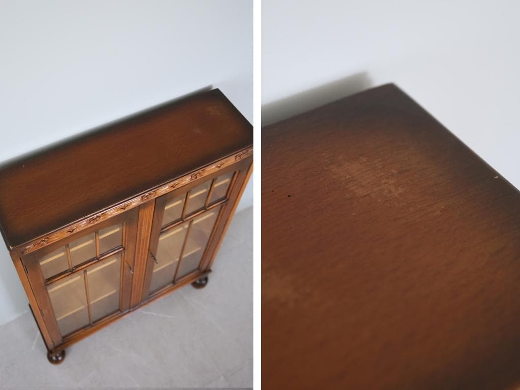 英国アンティーク木製ディスプレイキャビネット/本棚ガラス/飾り棚(89-235)