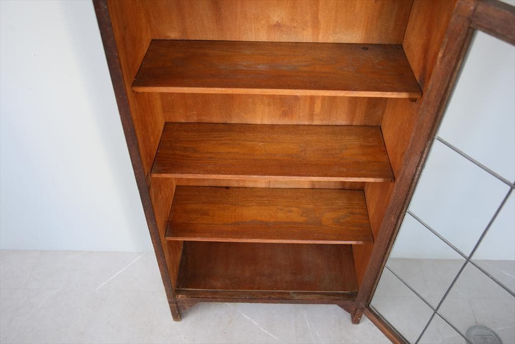 英国アンティーク木製ブックケースキャビネット/本棚/食器棚/飾り棚(91-29)