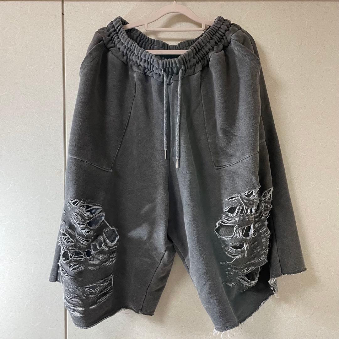 あ XU DOG ダメージスウェットハーフパンツ