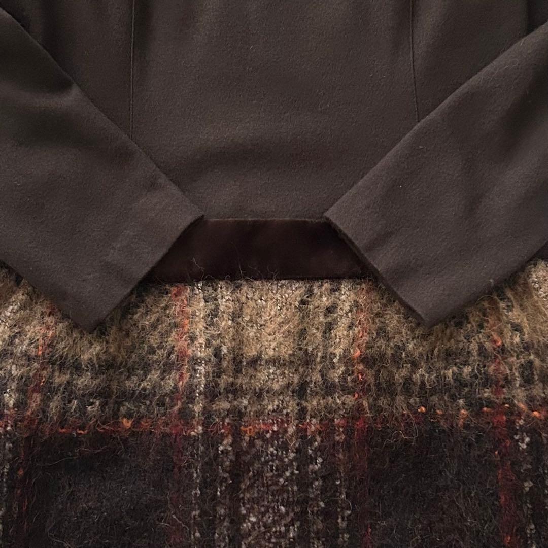 エムズグレイシー ドッキングワンピース L チェック柄 ベロア ブラウン 茶色