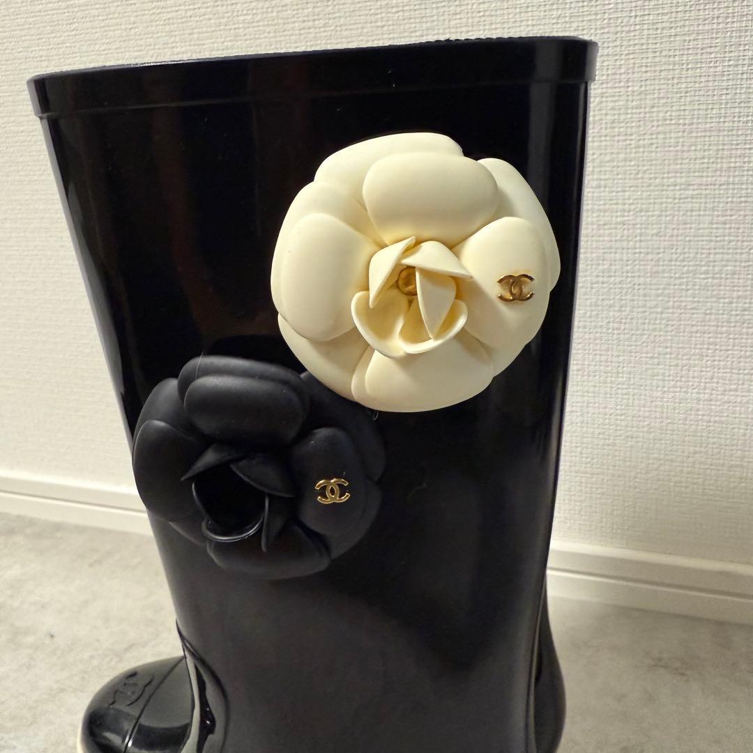 シャネル レインブーツ カメリア 35 23cm ブラック ココマーク