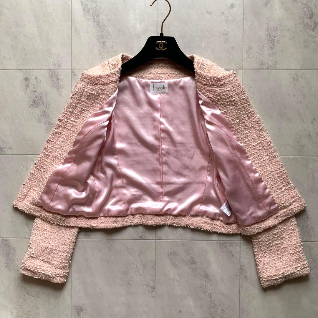 美品♡Harrods ハロッズ ノーカラー ツイード ジャケット ピンク 2