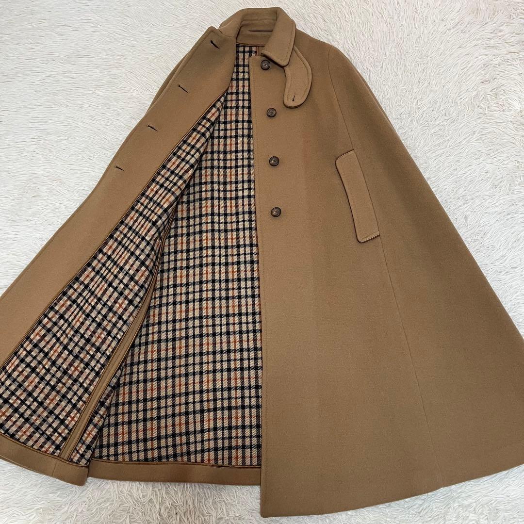 【美品】ダックス　裏地ハウスチェック　ウール　ケープコート　マントコート