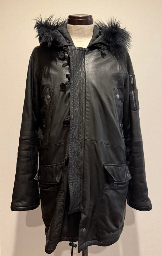 Luisルイスのレザー ファー付き レザーモッズコートbacklash愛好家に