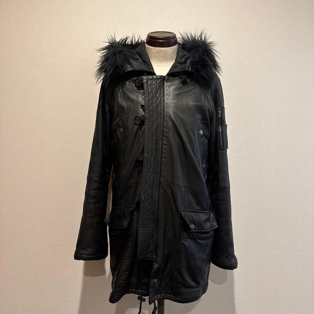 Luisルイスのレザー ファー付き レザーモッズコートbacklash愛好家に