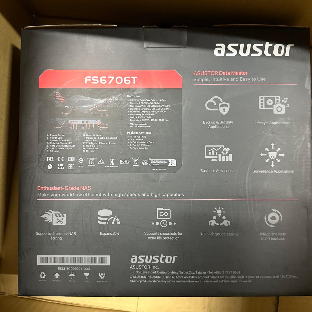 ASUSTOR ASUS子会社 SSD NAS 6ベイ FS6706T 新品
