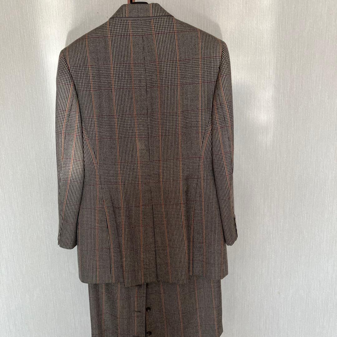ブラウン チェック柄 テーラードジャケット スカートセット11号サイズ