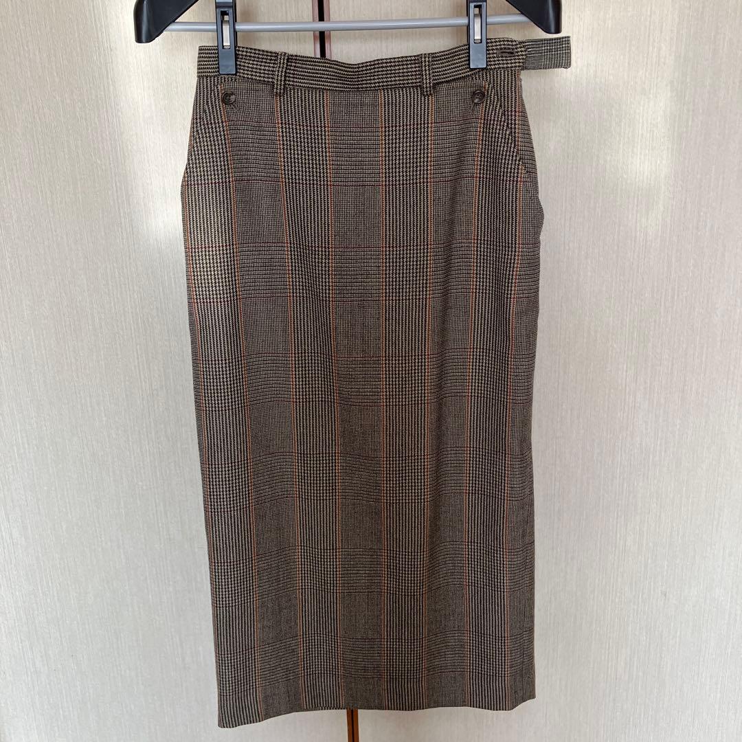 ブラウン チェック柄 テーラードジャケット スカートセット11号サイズ