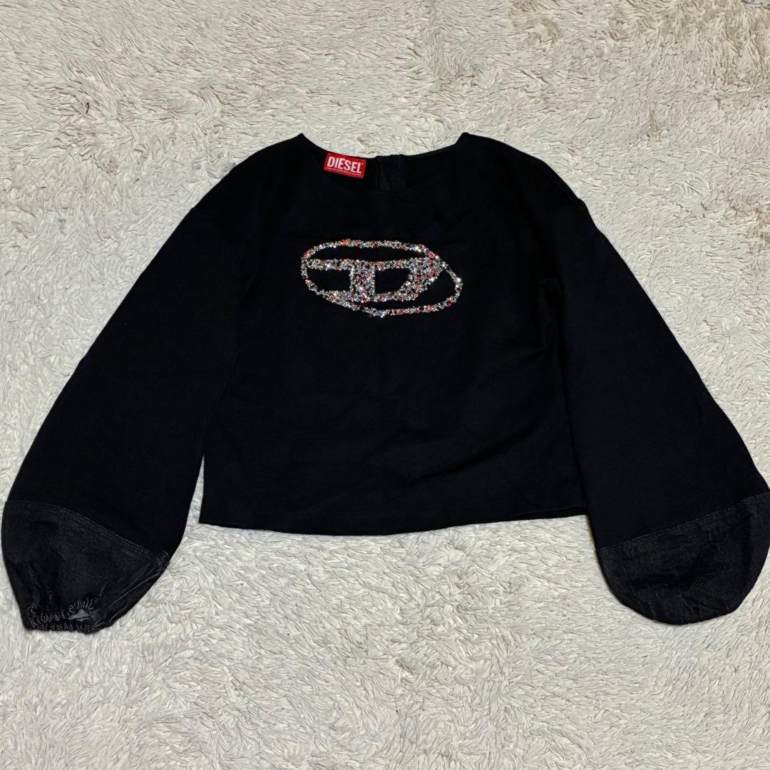 DIESEL ラインストーン デニム切替 ショート丈 黒 ブラック