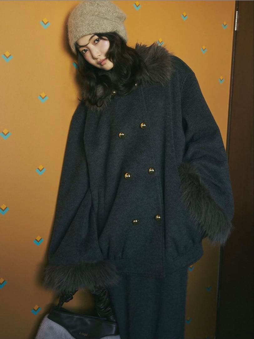 ジャケット・アウター andequal collar fur cocoon coat